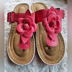 Flower Wedge Heel Strap Sandal, Coral, Pink, Size 8-8.5 M, EU 41, NWOT
